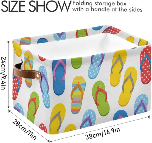 Miniatura 3 de susiyo Cestas de almacenamiento plegables grandes de verano, cestas de almacenamiento de tela, canastas decorativas plegables con asas de 1 chanclas
