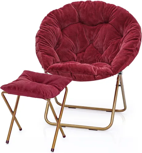 Miniatura 12 de MoNiBloom Silla redonda plegable de piel sintética para dormitorio, sala de estar, dormitorio, marco de metal plegable, de gran tamaño, cómoda, Negro