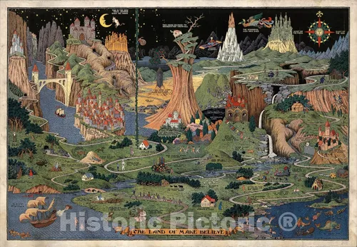 Miniatura 2 de Land of Make Believe - Imaginary Map 1930 de Jaro Hess - Impresión de mapa histórico - 24 x 16 pulgadas