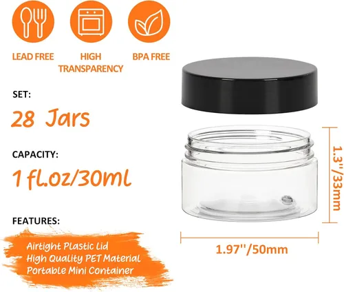 Miniatura 3 de recipientes de plástico con tapas, 1Fl.oz 28Pack