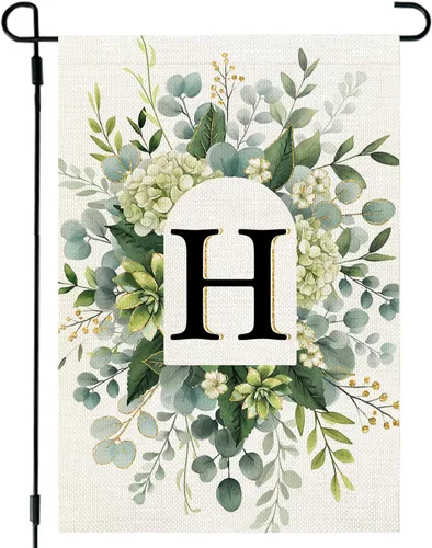 Miniatura 25 de CROWNED BEAUTY Bandera de jardín con monograma, letra inicial A de 12 x 18 pulgadas, doble cara para Outsdie, pequeña flor de primavera, apellido