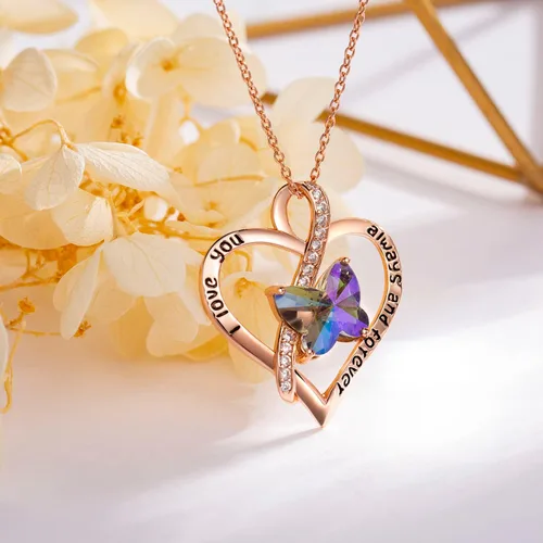 Miniatura 3 de Butterfly Necklaces for Women, 18K Gold Over 925 Sterling Silver Heart Necklace Birthday Gifts for Women, Gemstone, Valentines Mothers Day Christmas