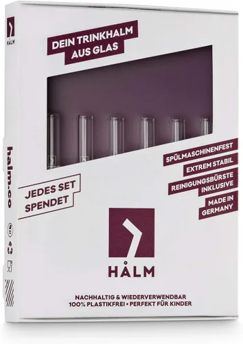 Miniatura 3 de HALM - Pajitas de vidrio – 6 popotes cortos reutilizables de 4 pulgadas + cepillo de limpieza sin plástico perfecto para B52 y vasos de chupito