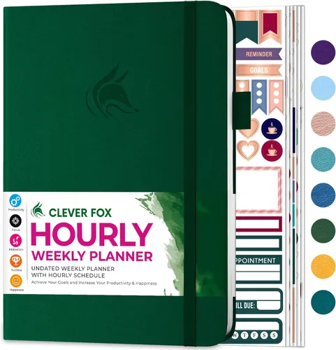 Miniatura 13 de Agenda Clever Fox semanal y mensual sin fecha con divisiones de tiempo, libro de citas y organizador diario, A5 (Amarillo)