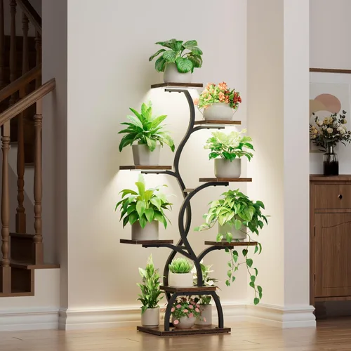 Miniatura 3 de EVAWOO Soporte para plantas de interior con luz de crecimiento, estante para plantas de 8 niveles para interiores, soporte de esquina para plantas