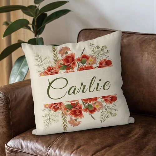 Miniatura 4 de Custom Gifts Bloom Flowers Green Leaves Personalized Floral Pillowcase with Name, 16x16 Inch Double Sided, Spring Summer Flower Pillow Cover Gifts