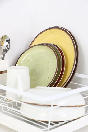 Miniatura 8 de Platos de cena de porcelana ONEMORE de 8.5 pulgadas, platos de postre y ensalada de cerámica con salpicaduras, juego de 4 platos para servir, aptos