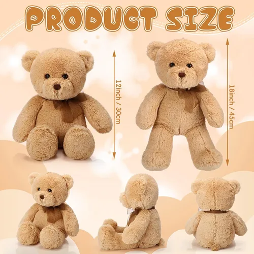 Miniatura 2 de HyDren Paquete de 2 animales de peluche de oso de 18 pulgadas con lazo para regalos de cumpleaños, decoración de baby shower, decoraciones de fiesta