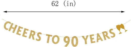 Miniatura 3 de MAGJUCHE Cartel dorado con purpurina de "Cheers to 90 años", decoraciones de fiesta de cumpleaños 90