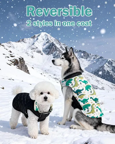 Miniatura 2 de CuteBone - Abrigo de invierno para perros, chaleco reversible impermeable y resistente al viento, chaqueta gruesa ajustable para clima frío