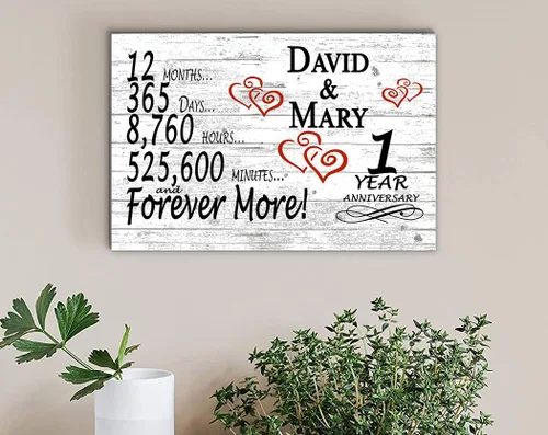 Miniatura 6 de Letrero personalizado de aniversario de 1 año, regalo de primer aniversario de boda, regalo para días de pareja, minutos, años, madera maciza, 16.5