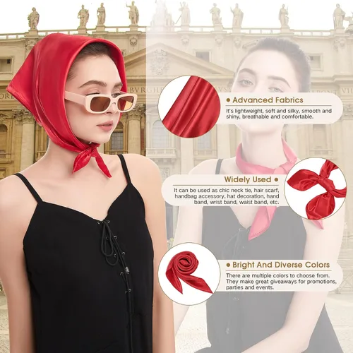 Miniatura 7 de Zando Bufanda de seda cuadrada de gasa de color sólido, bufandas retro para mujer, bufandas para el cuello, bufanda, monedero, bufanda