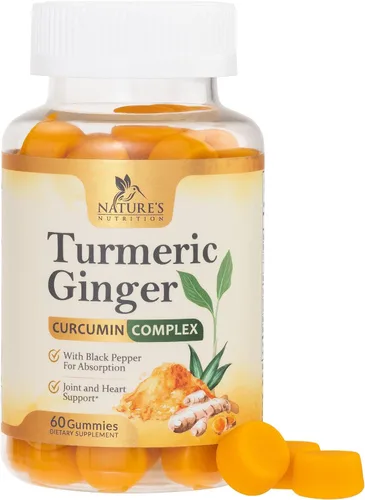 Gomitas de suplemento de curcumina de cúrcuma – 95% de curcuminoides con cúrcuma y jengibre, pimienta negra para una mejor absorción, apoyo