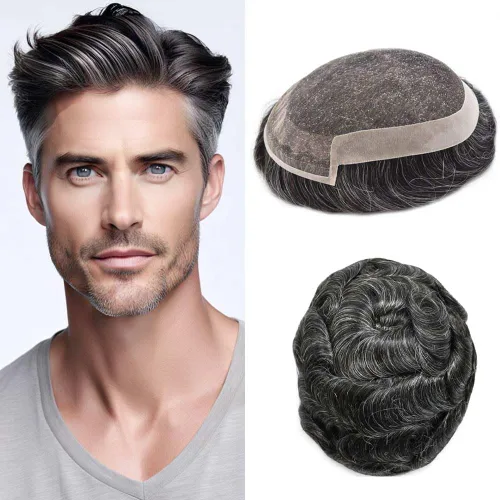 Miniatura 41 de Toupee Hair System For Men Real Human Hair Swiss Lace Mens Toupee Men Hair Replacement System Natural Hairline Mens Hairpieces 6X8"-80% light