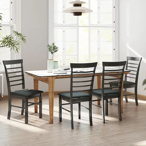 Miniatura 11 de HOMCOM Juego de 2 sillas de comedor de madera, sillas de cocina tapizadas de granja con marco de madera de goma para sala de estar, comedor, negro