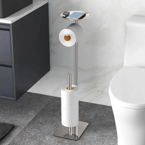 Miniatura 12 de FEILERN Soporte de papel higiénico para baño, dispensador de rollos de papel higiénico, 4 rollos de reserva, con estante superior de almacenamiento