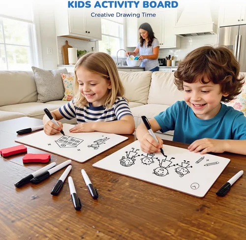 Miniatura 9 de GAMENOTE Paquete de 6 pizarras pequeñas de borrado en seco para niños, 9 x 12 pulgadas, de doble cara y pizarras blancas en blanco con marcadores