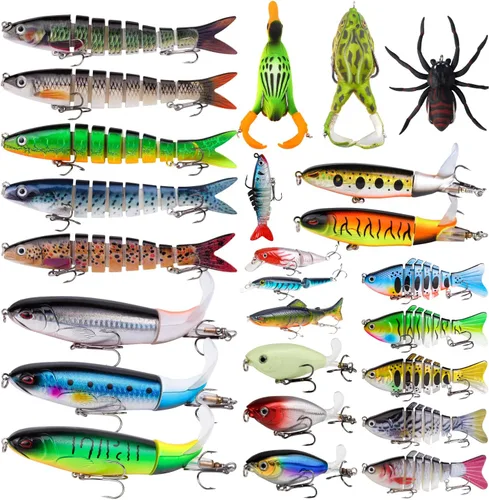 Miniatura 9 de TSKS Kit de Señuelos Artificiales de Pesca Mixto Incluyendo Minnow de Aleta de Buceo Frontal, Popper de Superficie, Cebos de Manivela, Lápiz VIB