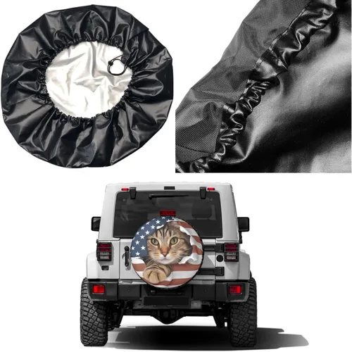 Miniatura 5 de Delerain Cubierta de neumático de repuesto con bandera estadounidense, cubierta de rueda de gato, protección solar impermeable para camiones