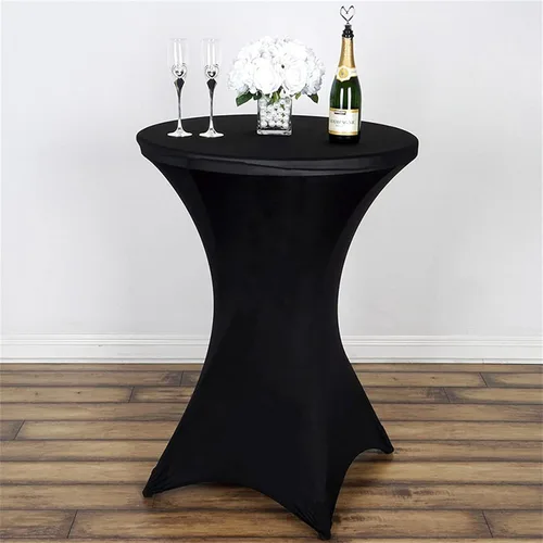 Miniatura 2 de Jeloris Paquete de 2 manteles redondos de elastano elástico de elastano de 32 x 43 pulgadas, color negro, para bodas, banquetes, eventos, fiestas