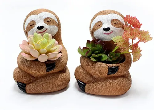 Miniatura 2 de Maceta para suculentas, maceta de animales, maceta de cactus, bonito diseño de perezoso con orificio de drenaje, maceta pequeña de resina
