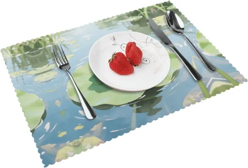 Miniatura 11 de Rectangular Placemats Set of 4, Heat Resistant Cat Printed Kitchen Dining Table Mats