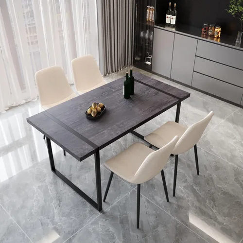Miniatura 43 de YYQ Juego de mesa de comedor para 4, mesa de cocina de madera de 59 pulgadas y sillas para 4, moderno juego de mesa de comedor de 5 piezas con 4