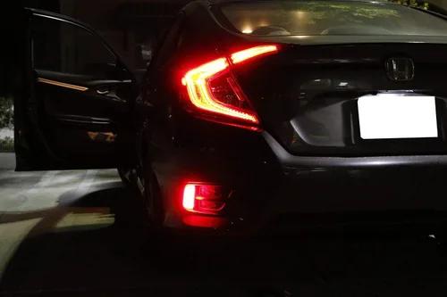 Miniatura 5 de iJDMTOY Luces LED de reflector para parachoques de lente roja 54-SMD Compatible con Honda Civic Sedán/Coupé 2016-2021, función como luces de cola