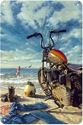 SUMIK Letrero de metal para playa, rústico, clásico, para motocicleta, póster vintage para decoración de pared de garaje y hogar