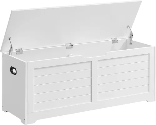 Miniatura 14 de VASAGLE Baúl de almacenamiento, banco de almacenamiento con 2 bisagras de seguridad, estilo casa de campo, 15.7 x 39.4 x 18.1 pulgadas, para Blanco