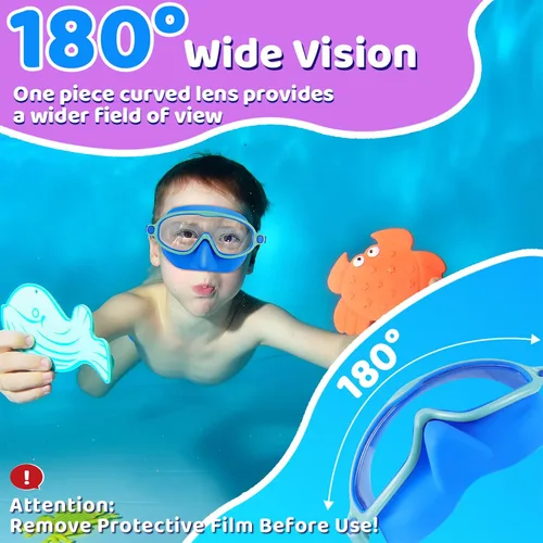 Miniatura 7 de Vvinca Gafas de natación con cubierta para la nariz, paquete de 2 máscaras de buceo de visión amplia, antivaho, UV, sin fugas, gafas de natación