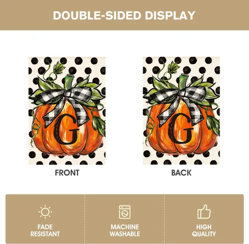 Miniatura 7 de AVOIN colorlife Bandera de casa con monograma de otoño con letra G, diseño de lunares, calabaza, 28 x 40 pulgadas, doble cara exterior, pequeña