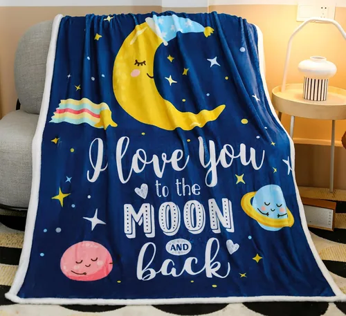 Manta con texto en inglés "I Love You to the Moon and Back", suave y linda manta para niños, regalo para mujeres, niñas, niños y adultos, franela de