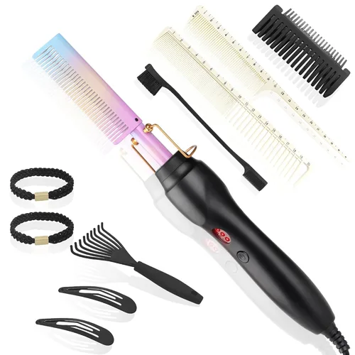 Miniatura 11 de Peine Eléctrico Caliente Alisador de Cabello Peine de Prensado con Calor Rizador Plancha Plana Cepillo Alisador de Cabello para Negro Natural, Peine