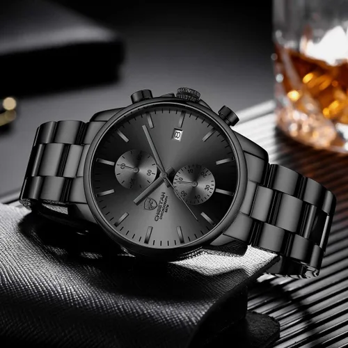 Miniatura 6 de GOLDEN HOUR Fashion Business - Relojes para hombre con cronógrafo, a prueba de agua, de acero inoxidable, reloj de cuarzo, con fecha automática