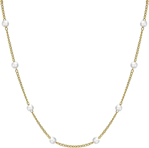 Miniatura 5 de Delicados collares de perlas para mujer, chapado en oro de 14 quilates, collar de perlas en capas, gargantilla de perlas simples, regalo de joyería