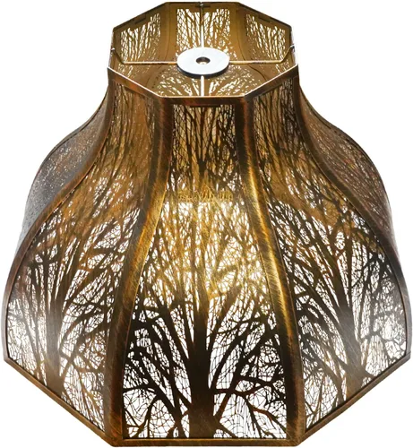 Miniatura 10 de Pantalla de metal grande con diseño de bosque grabado, 5.32 x 13 x 9.5 pulgadas, 8 pétalos, forma de loto, se adapta a lámpara de pie, lámpara