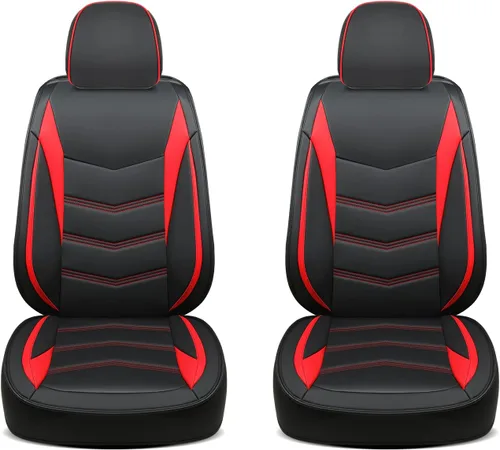LUCKYMAN CLUB Fundas de asiento solo delanteras para Tacoma 2005-2023 con piel sintética impermeable (solo delantero, rojo)