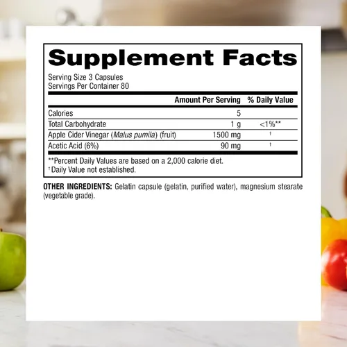 Miniatura 5 de Webber Naturals Cápsulas de vinagre de sidra de manzana, ACV con madre, 1500 mg por porción, alta potencia, 240 cápsulas = 80 porciones, soporte