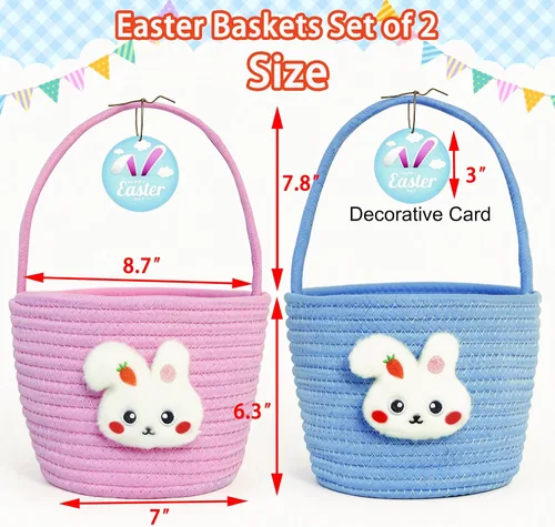 Miniatura 4 de Cesta de Pascua, cestas de Pascua para niños, cesta de Pascua personalizada para niños y niñas, juego de 2 huevos de conejo vacíos, niños, niñas