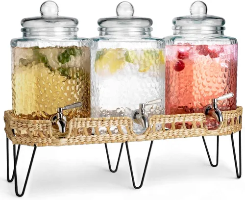 Miniatura 9 de Dispensadores de bebidas de vidrio de 3 galones para fiestas, dispensadores de jarras Mason clásicos con tapa de vidrio con asa y espiga 100% a