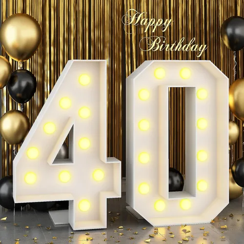Miniatura 14 de Marquesina grande de número 0 blanca con luces y marco de mosaico, letra 0 para decoración de fiesta de cumpleaños, cartón precortado, tablero