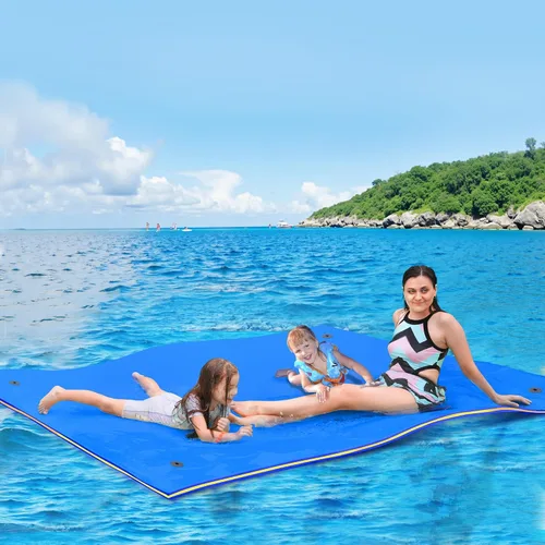 WARMOUNTS Lily Pad Floating Mat, 7/8/9/13/15.5 FT Floating Mat, 3-Layer Tear-Resistant XPE Foam Floating Water Mat with 16.4' Elastic Bungee Tethers