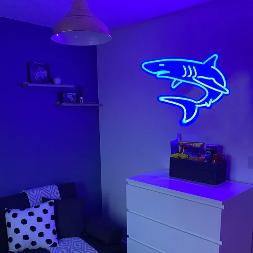 Miniatura 7 de Letreros de neón de tiburón regulables para decoración de pared, gran letrero de luz de neón reutilizable de tiburón para regalos de niños, sala