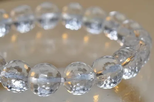 Miniatura 3 de Bella-gems Pulsera elástica redonda facetada de cuarzo con cristal de roca transparente de 0.394in 19 cuentas A1362