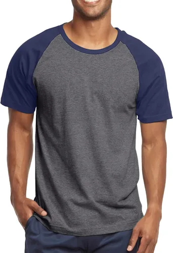 Miniatura 6 de Camiseta de béisbol raglán para hombre, de algodón, dos tonos, casual, atlética