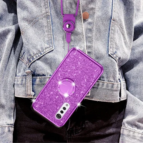 Miniatura 6 de nancheng Funda de teléfono con purpurina para LG Velvet 5G (LM-G900)/LG Velvet 5G UW Funda de TPU suave con anillo giratorio de 360°, funda