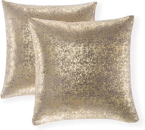 Miniatura 20 de Xinrjojo Juego de 2 almohadas brillantes en negro y dorado, almohadas suaves y brillantes decorativas, juego de fundas de almohada cuadradas negras