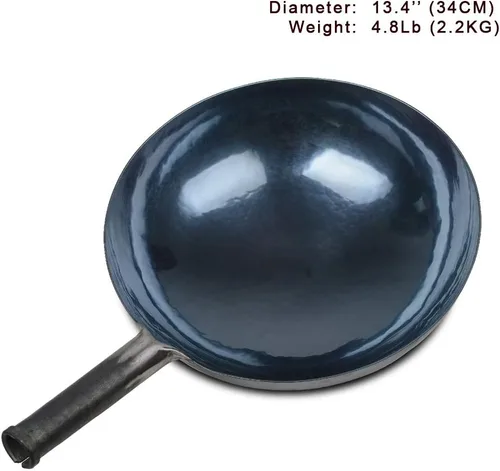 Miniatura 2 de ZhenSanHuan - Woks chinos de hierro martillado a mano y sartenes para saltear, antiadherentes, sin revestimiento, acero al carbono Pow