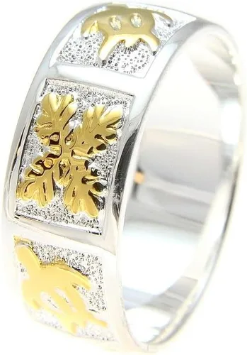 Arthur's Jewelry Colcha de tortuga honu hawaiana 925 hawaiana de 2 tonos chapada en oro amarillo de 0.315 in, anillo tamaño 3 a 14